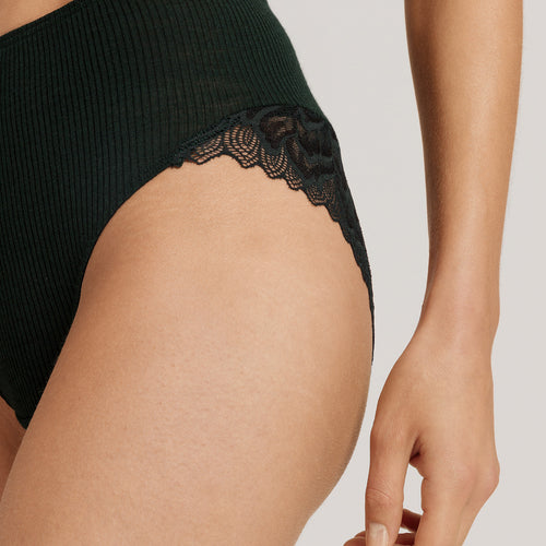 Celeste Wool And Silk Lace Trim Full Briefs | Dark Malachite 70819-2709