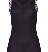 Woolen Lace Lace Trim Wool And Silk Tank Top | Black 70828-019