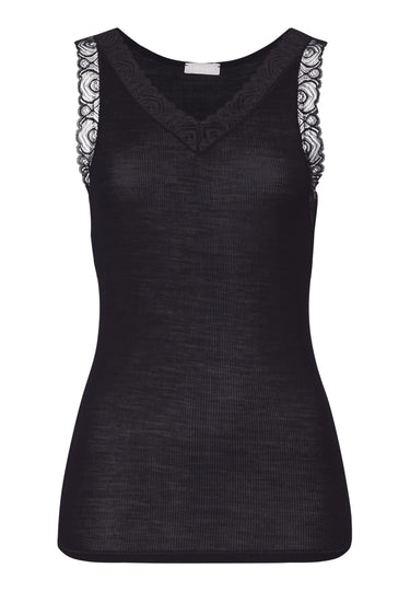 Woolen Lace Lace Trim Wool And Silk Tank Top | Black 70828-019
