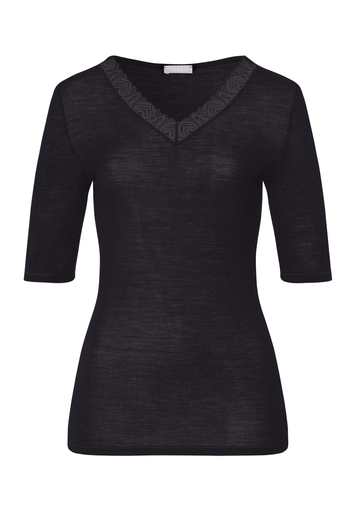 Woolen Lace Lace Trim Wool And Silk Top | Black 70829-019