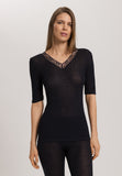 Woolen Lace Lace Trim Wool And Silk Top | Black 70829-019