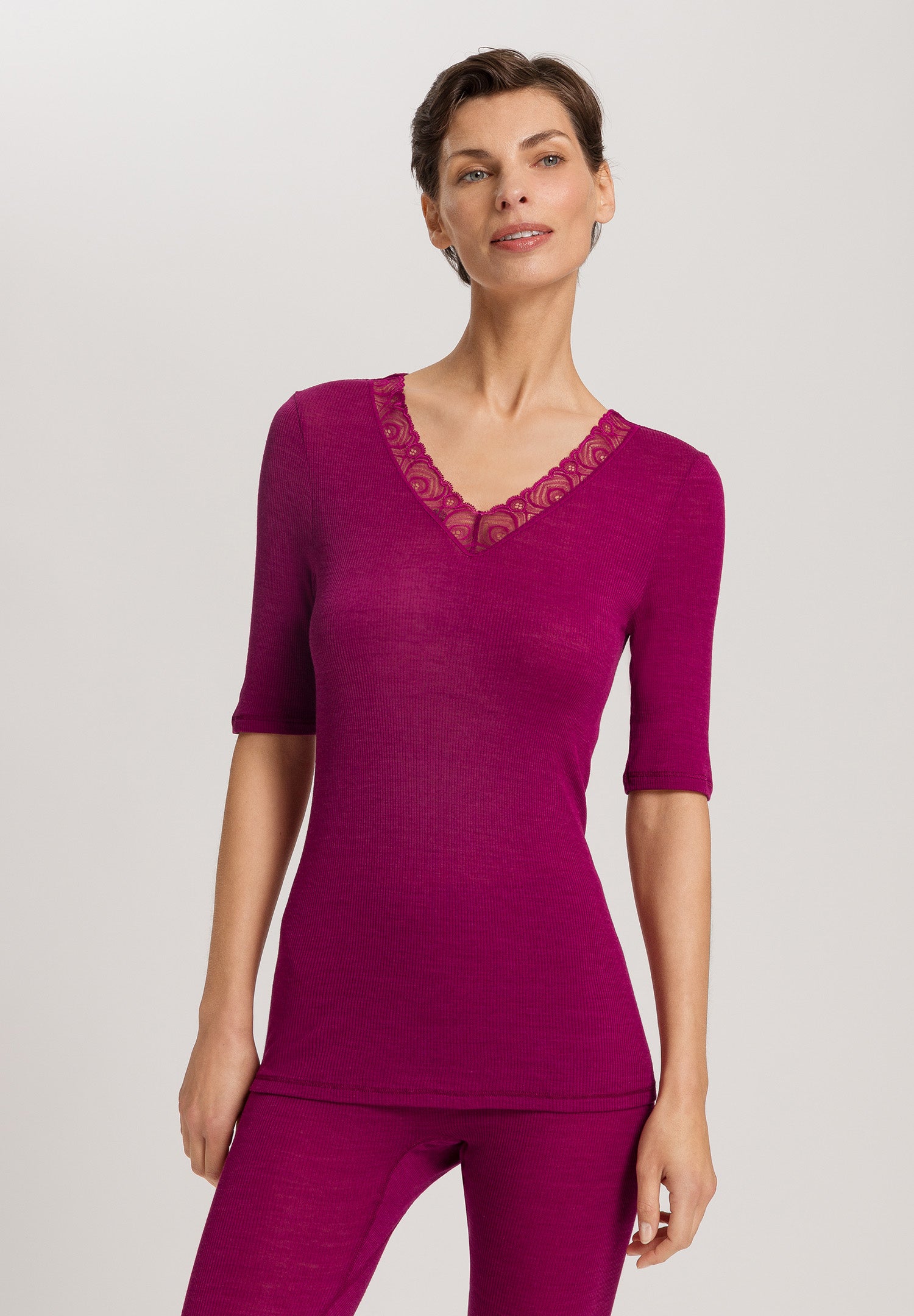 Woolen Lace Lace Trim Wool And Silk Top | Pink Tourmaline 70829-2473