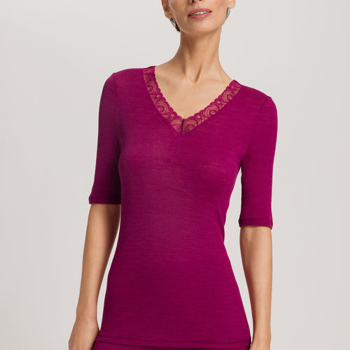 Woolen Lace Lace Trim Wool And Silk Top | Pink Tourmaline 70829-2473