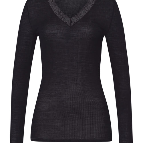 Woolen Lace Lace Trim Wool And Silk Top | Black 70830-019