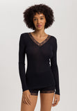 Woolen Lace Lace Trim Wool And Silk Top | Black 70830-019