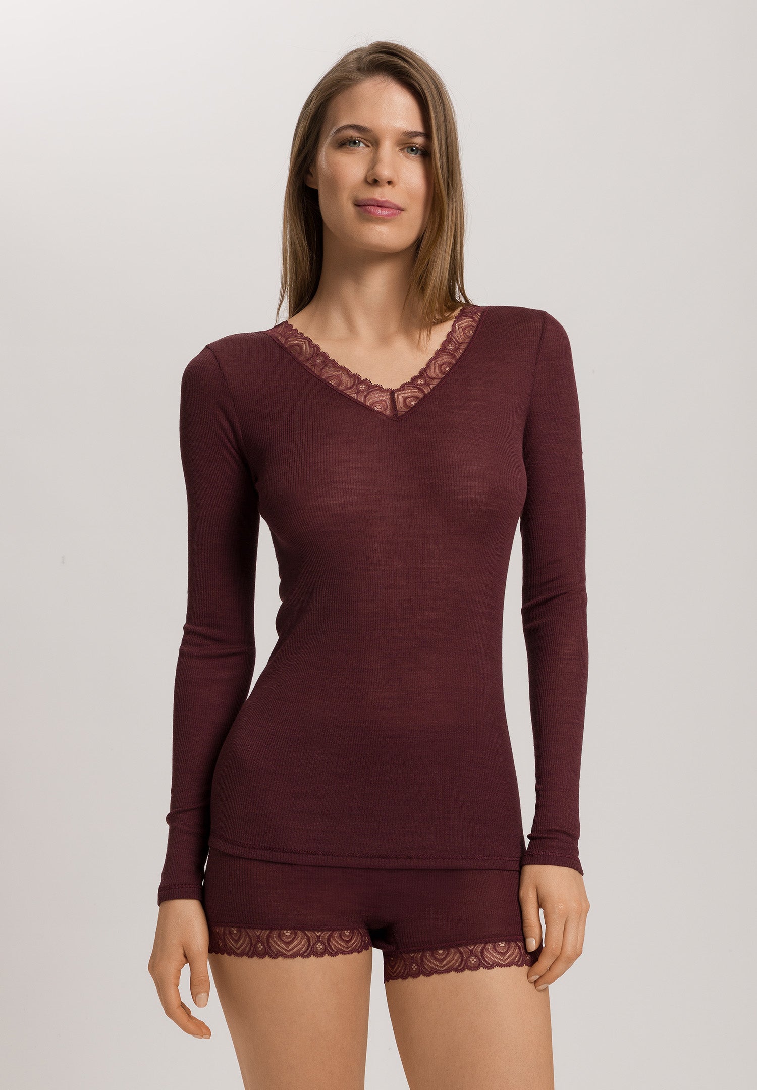 Woolen Lace Lace Trim Wool And Silk Top | Vivid Brown 70830-2421