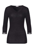 Woolen Lace Lace Trim Wool And Silk Top | Black 70831-019