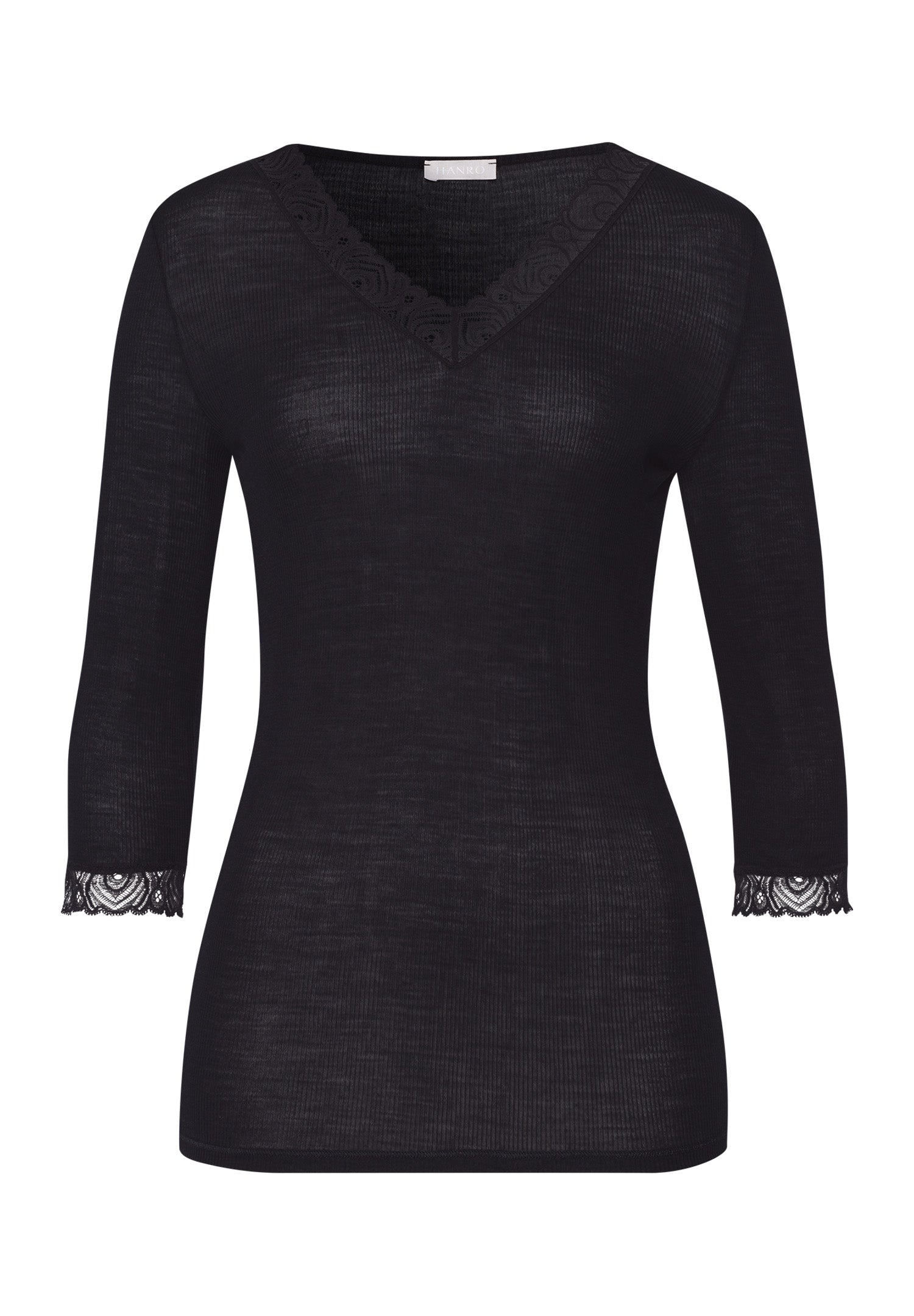 Woolen Lace Lace Trim Wool And Silk Top | Black 70831-019