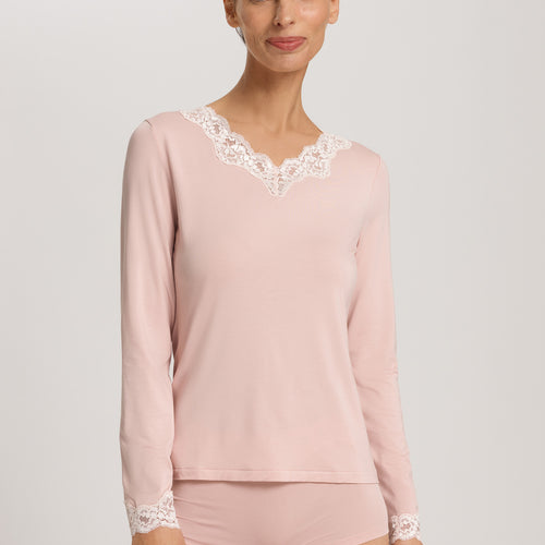 Dana Tencel™ V-Neck Top With Lace Trim | Blush 71841-1359