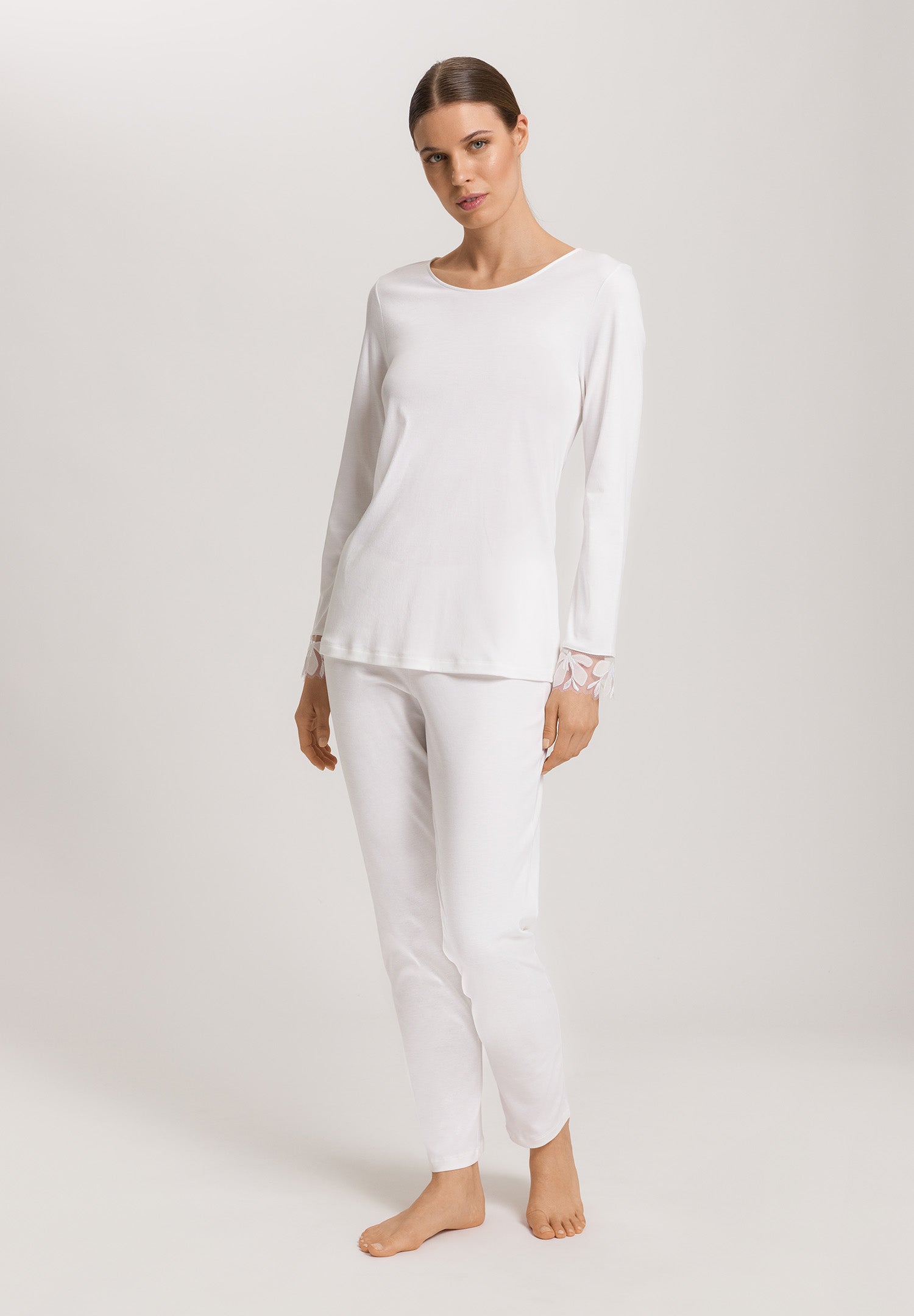 Kalea Floral Tulle Cotton Pajama Set | Off White 74788-102