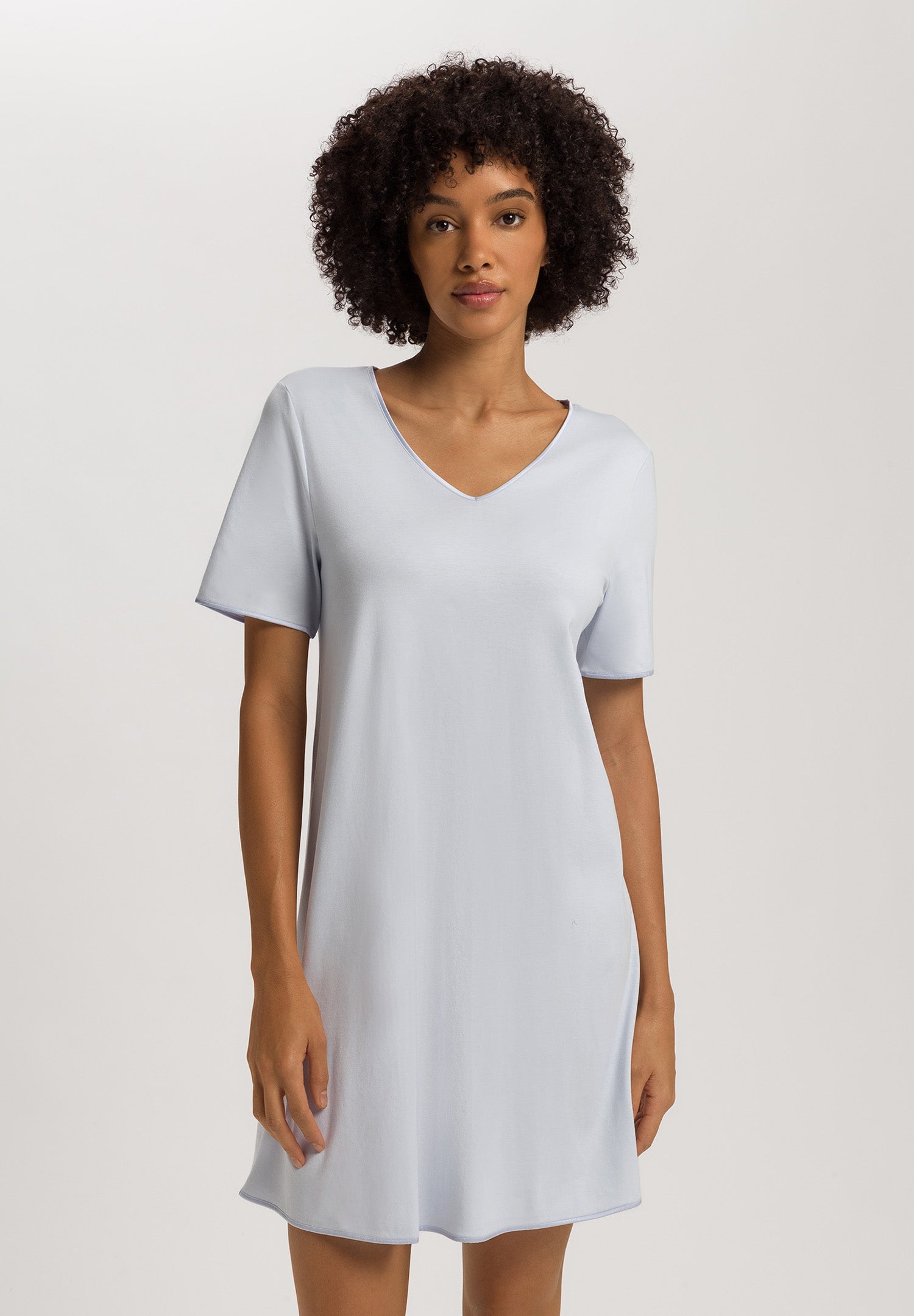 Cotton Silk V-Neck Cotton Nightgown | Powder Blue 74814-2512