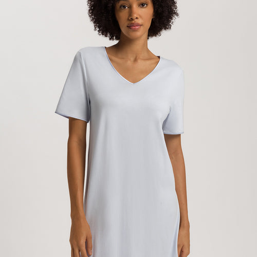 Cotton Silk V-Neck Cotton Nightgown | Powder Blue 74814-2512