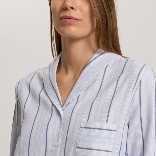 Loungy Nights Cotton Shawl Collar Shirt | Powder Blue Stripe 74967-3055