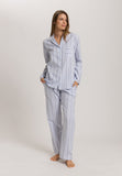 Loungy Nights Cotton Shawl Collar Shirt | Powder Blue Stripe 74967-3055