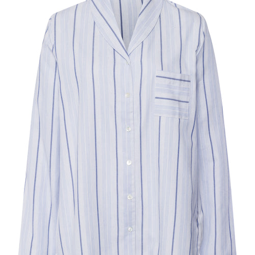 Loungy Nights Cotton Shawl Collar Shirt | Powder Blue Stripe 74967-3055