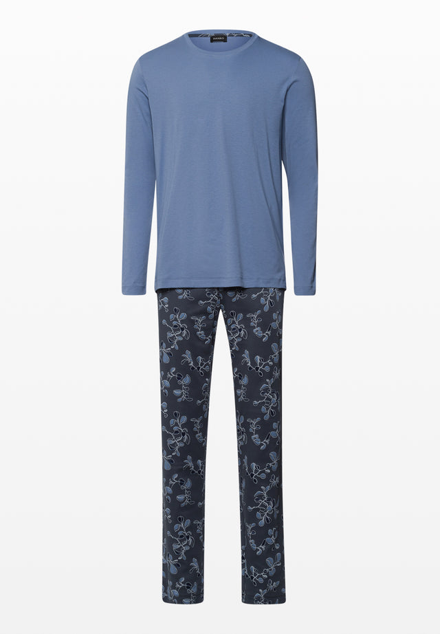 blue pajama set on light grey background