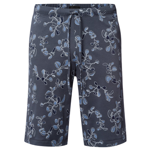 Navy shorts with floral pattern on a white background