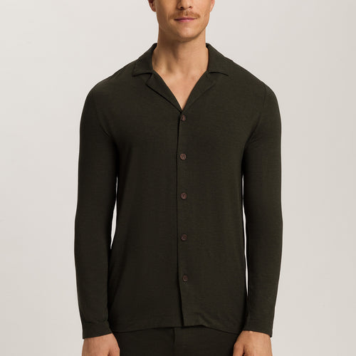 Casuals Notch Collar Button Front Shirt | Earthy Ink Melange 75991-3044