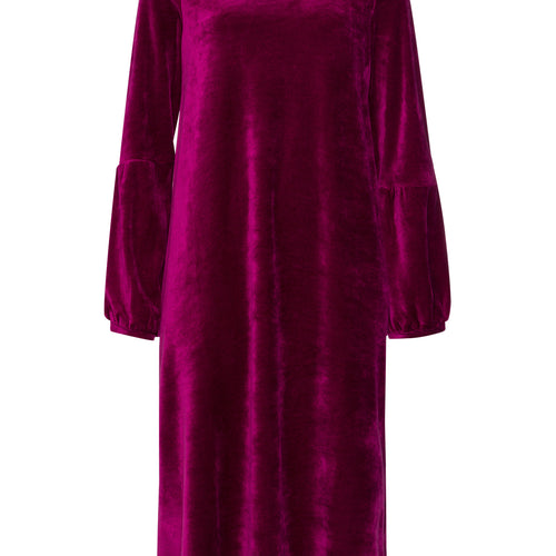 Favourites Round Neck Velvet Dress With Balloon Sleeves | Pink Tourmaline 78110-2473