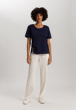 Natural Shirt Cotton Scoop Neck Top With Knot Detail | Deep Navy 78402-1610