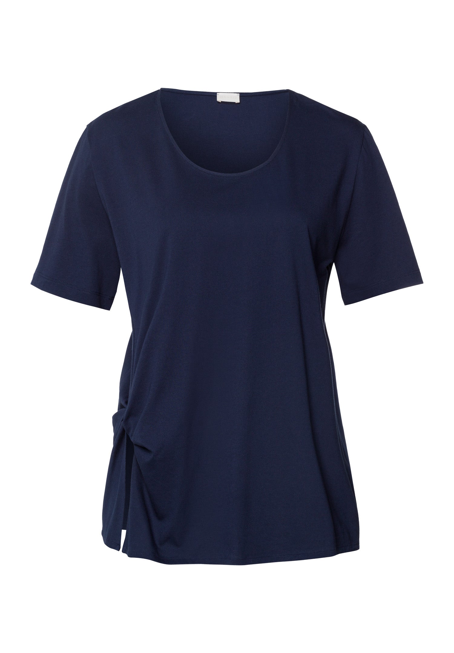 Natural Shirt Cotton Scoop Neck Top With Knot Detail | Deep Navy 78402-1610