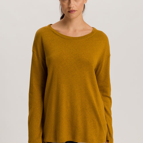 Summer Knits Relaxed Linen Blend Round Neck Top | Golden Cumin 78878-2803