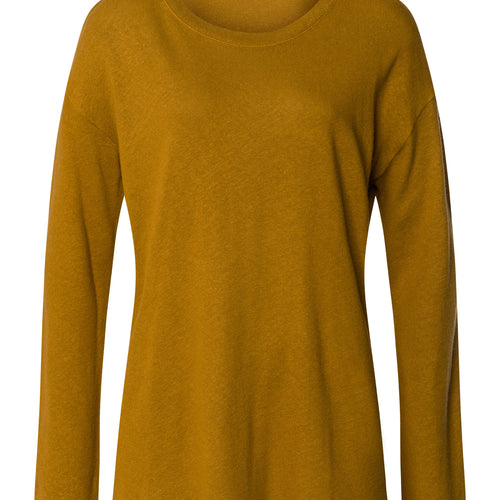 Summer Knits Relaxed Linen Blend Round Neck Top | Golden Cumin 78878-2803