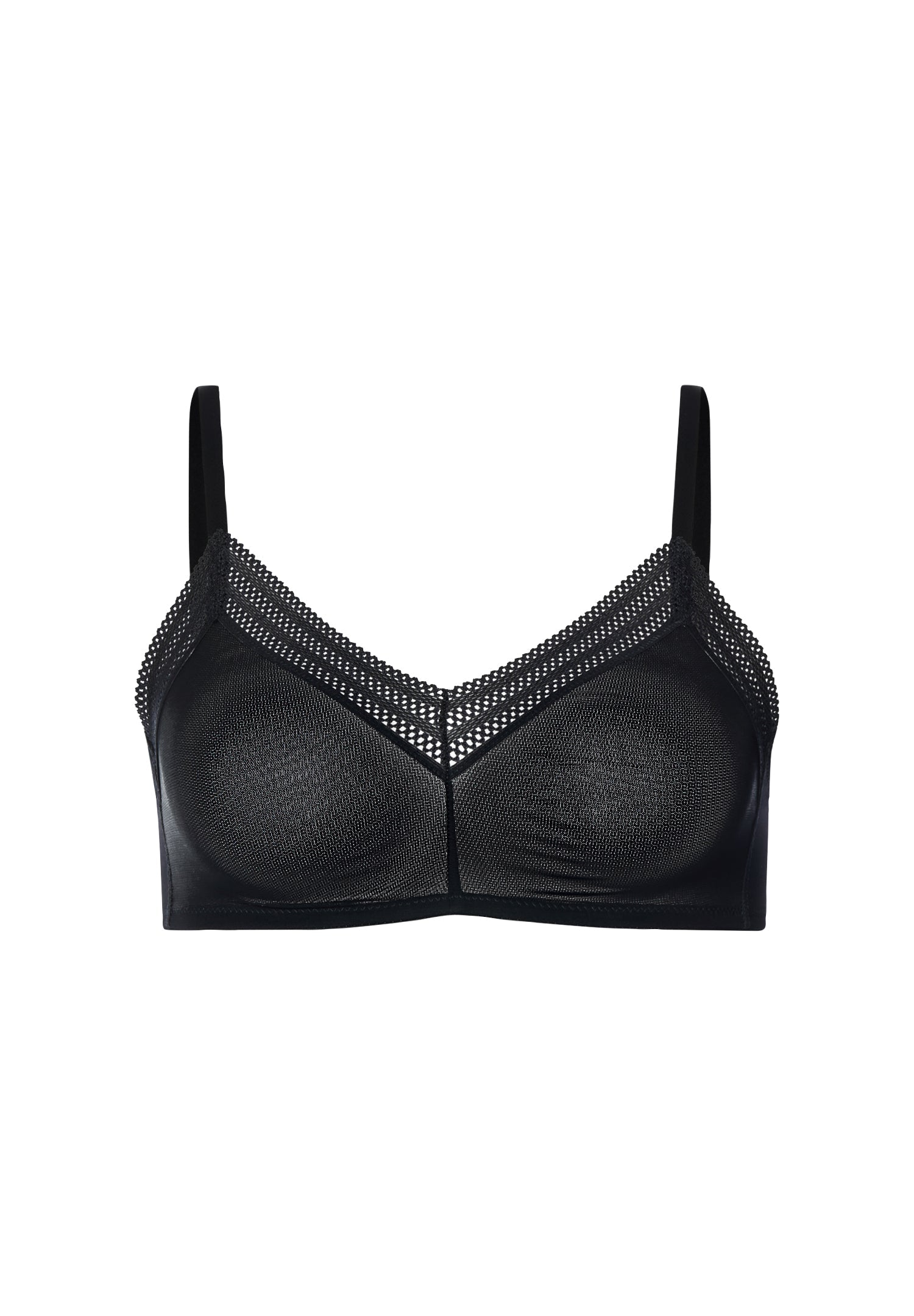 cream wireless bra on white background