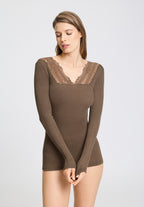 Marcia Lace Trim Wool and Silk Top | Natural Teak 70757-2768