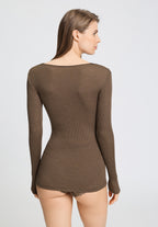 Marcia Lace Trim Wool and Silk Top | Natural Teak 70757-2768