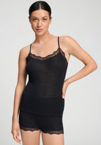 Woolen Lace Lace Trim Wool and Silk Camisole | Black 70765-019
