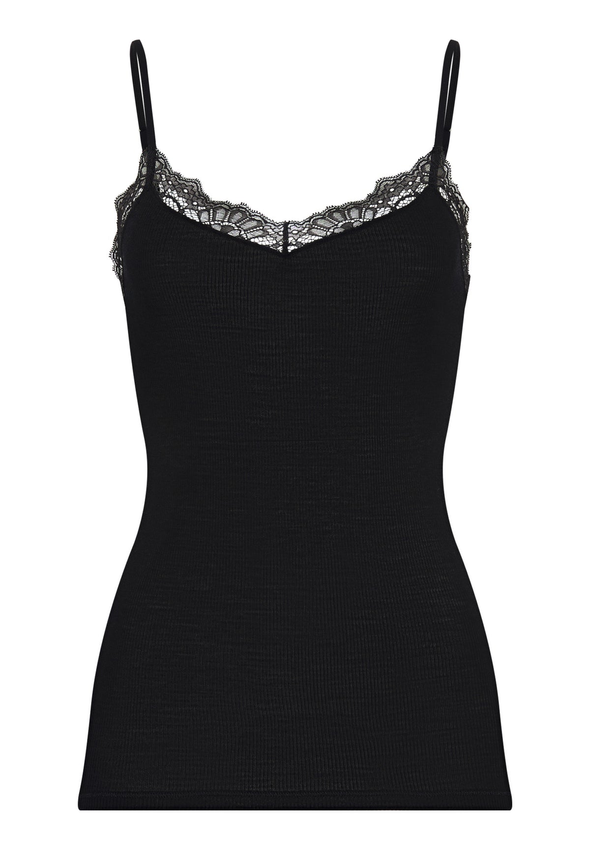 Woolen Lace Lace Trim Wool and Silk Camisole | Black 70765-019