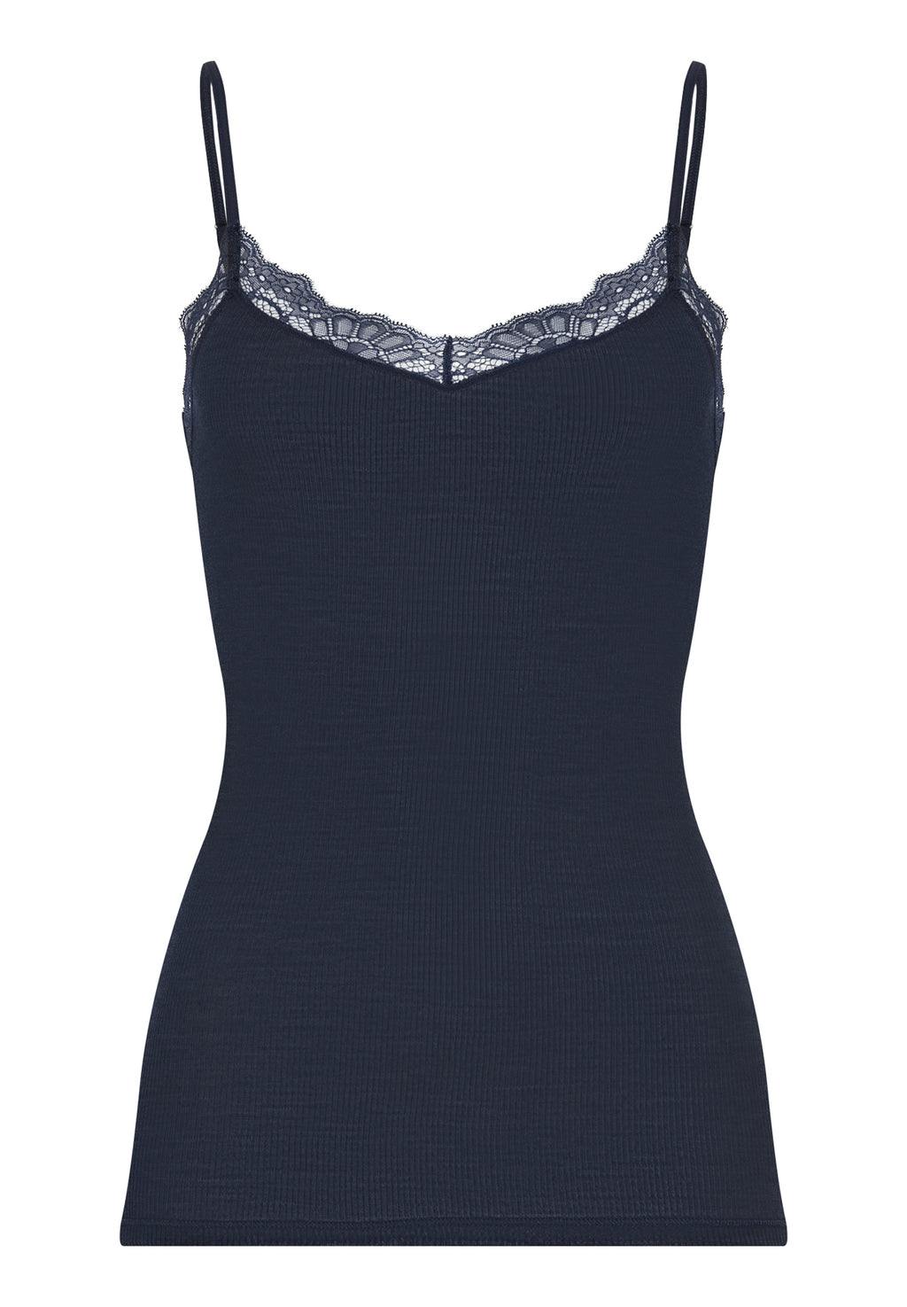 Woolen Lace Lace Trim Wool and Silk Camisole | Deep Navy 70765-1610