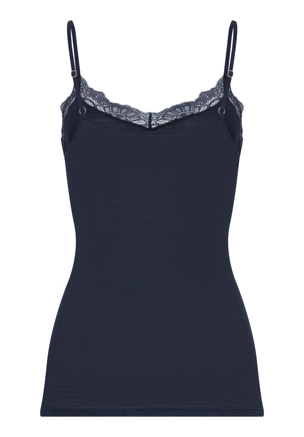Woolen Lace Lace Trim Wool and Silk Camisole | Deep Navy 70765-1610