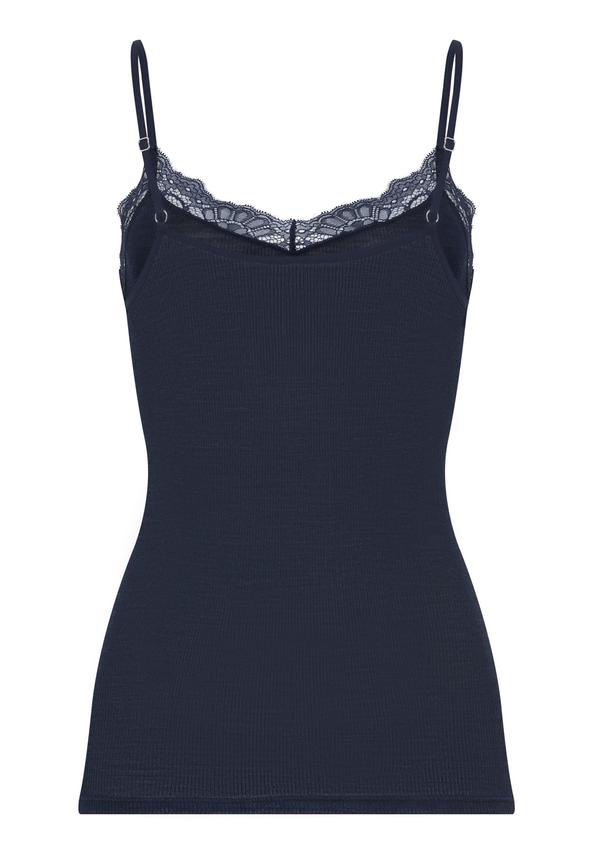 Woolen Lace Lace Trim Wool and Silk Camisole | Deep Navy 70765-1610