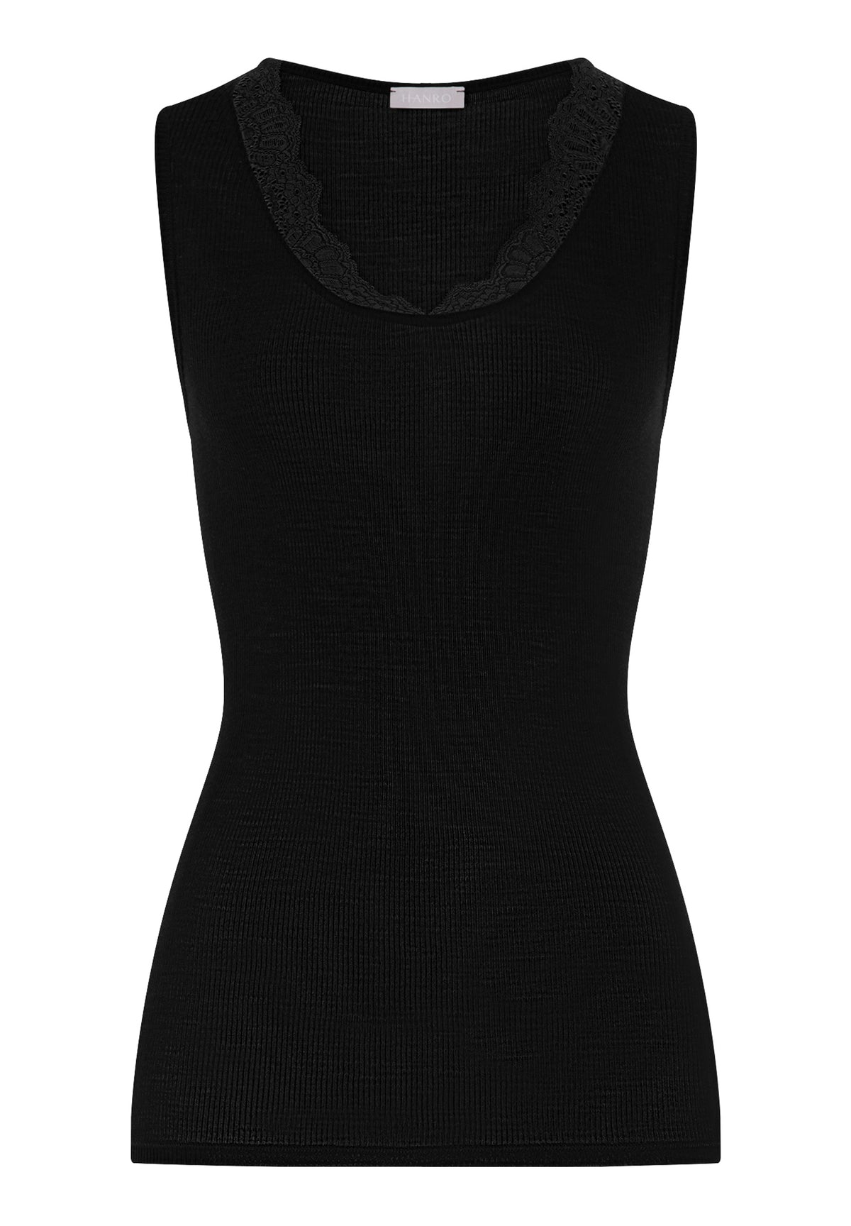 Woolen Lace Lace Trim Wool and Silk Tank Top | Black 70766-019