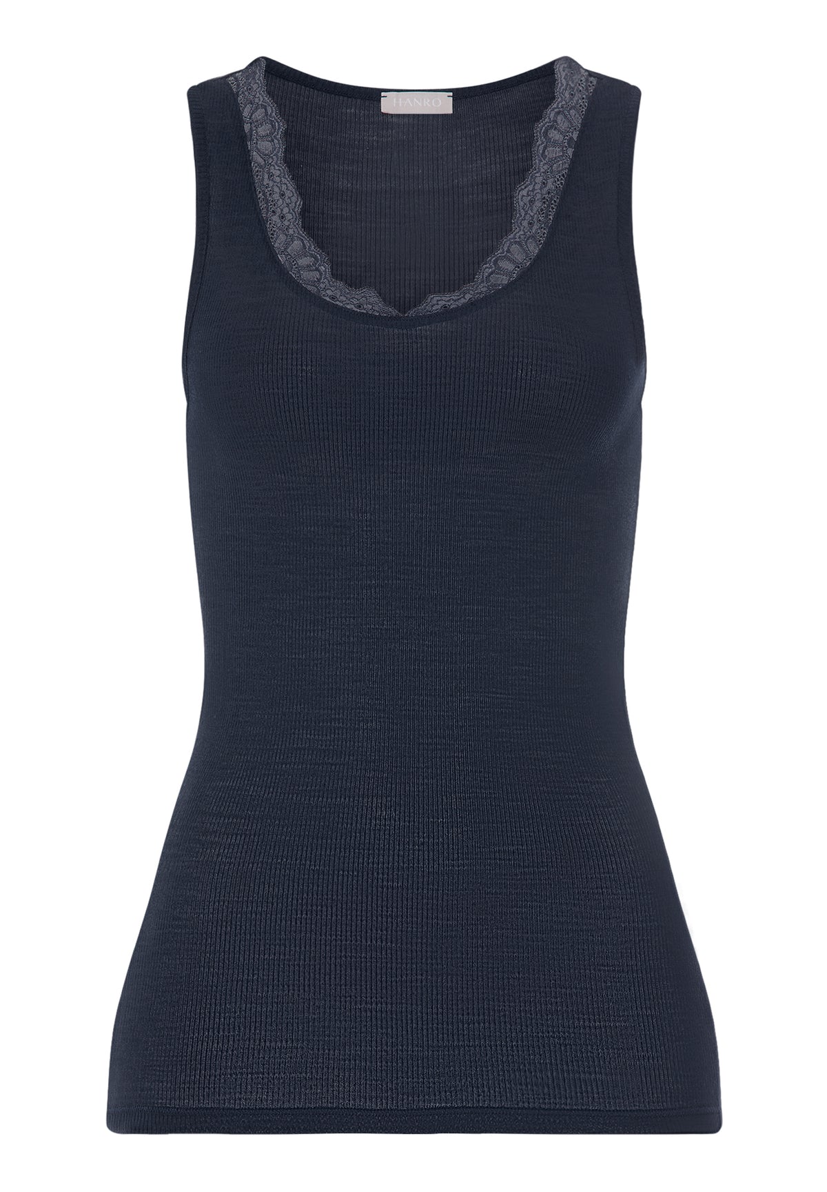 Woolen Lace Lace Trim Wool and Silk Tank Top | Deep Navy 70766-1610