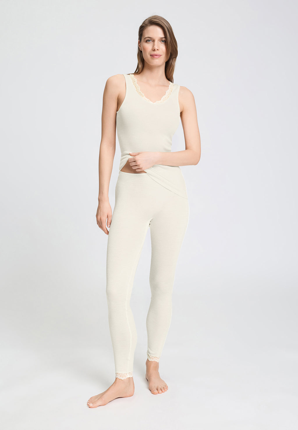Woolen Lace Lace Trim Wool and Silk Tank Top | Misty White 70766-2123