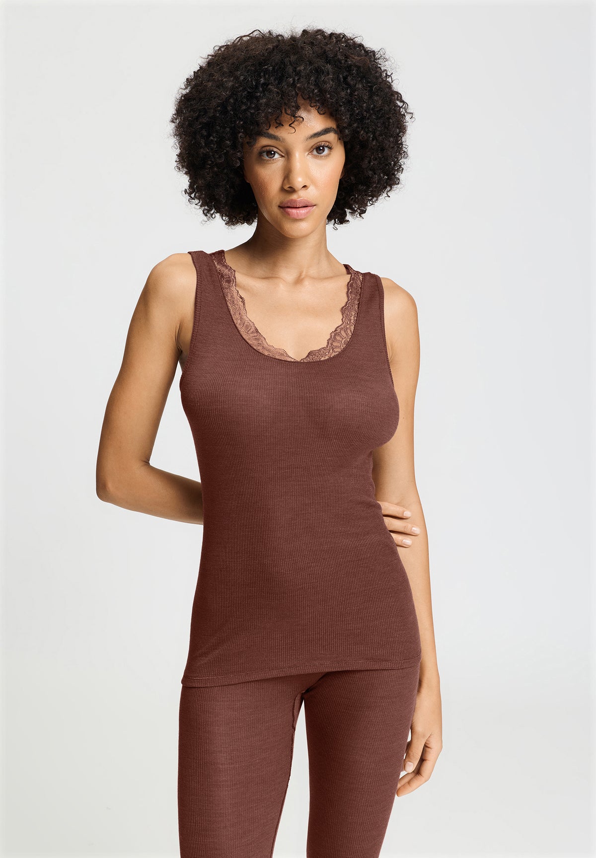 Woolen Lace Lace Trim Wool and Silk Tank Top | Cinnamon 70766-2790