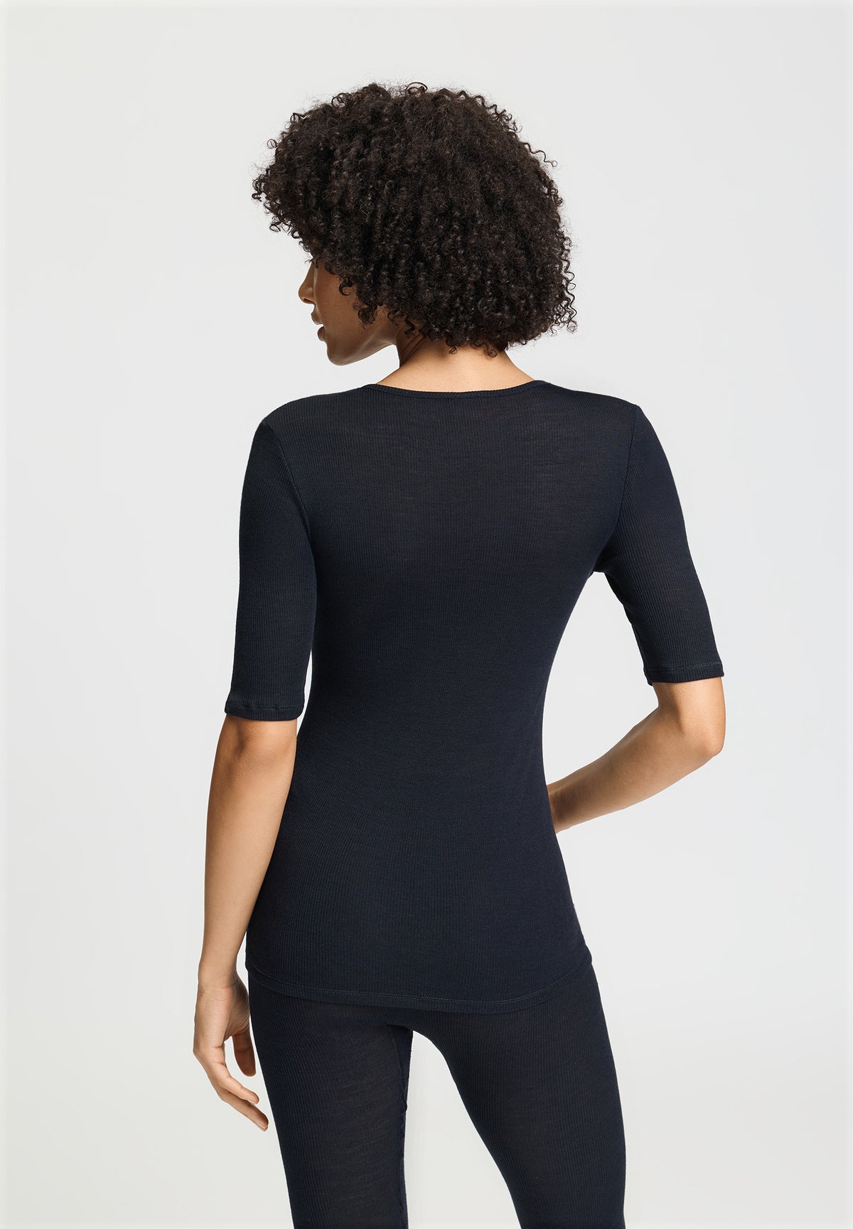 Woolen Lace Wool and Silk Crew Neck Top | Black 70767-019