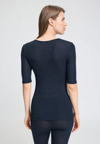 Woolen Lace Wool and Silk Crew Neck Top | Deep Navy 70767-1610