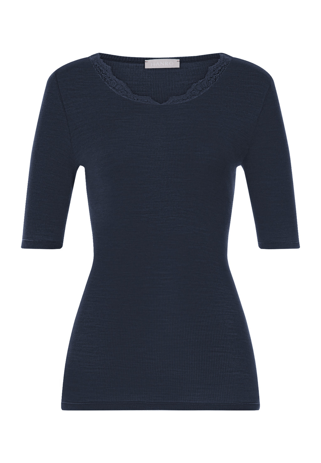 Woolen Lace Wool and Silk Crew Neck Top | Deep Navy 70767-1610