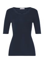 Woolen Lace Wool and Silk Crew Neck Top | Deep Navy 70767-1610