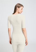 Woolen Lace Wool and Silk Crew Neck Top | Misty White 70767-2123
