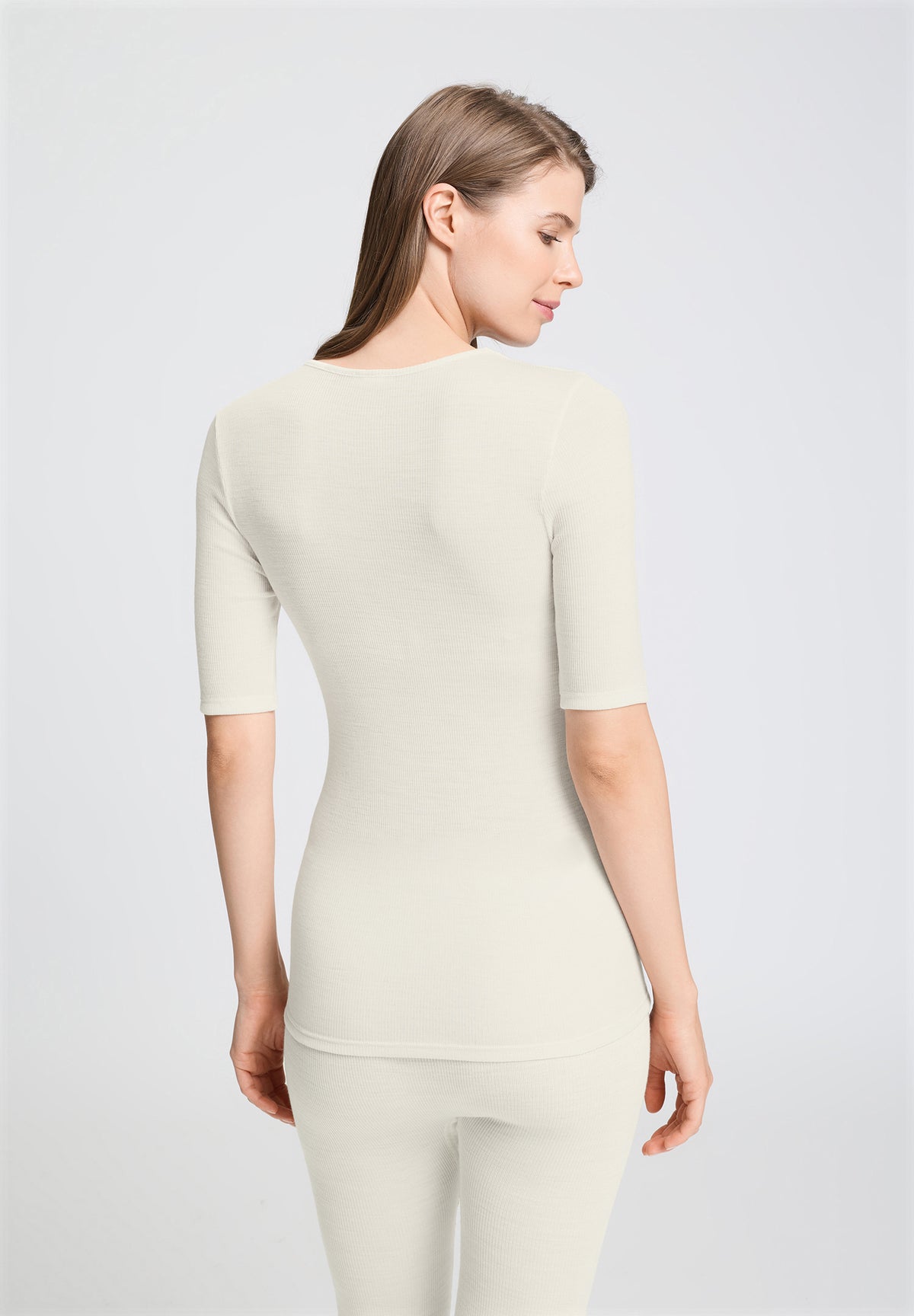 Woolen Lace Wool and Silk Crew Neck Top | Misty White 70767-2123