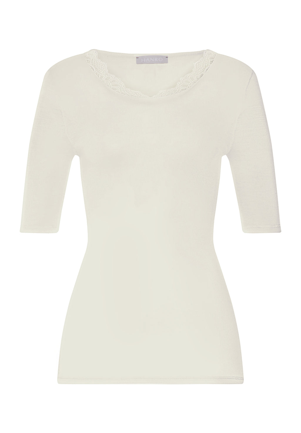 Woolen Lace Wool and Silk Crew Neck Top | Misty White 70767-2123
