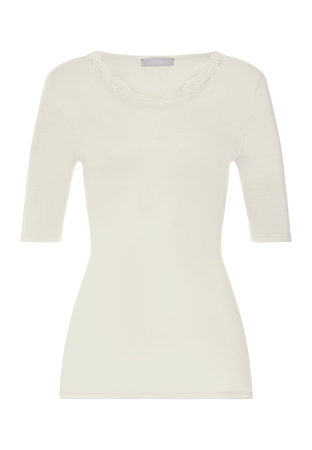 Woolen Lace Wool and Silk Crew Neck Top | Misty White 70767-2123