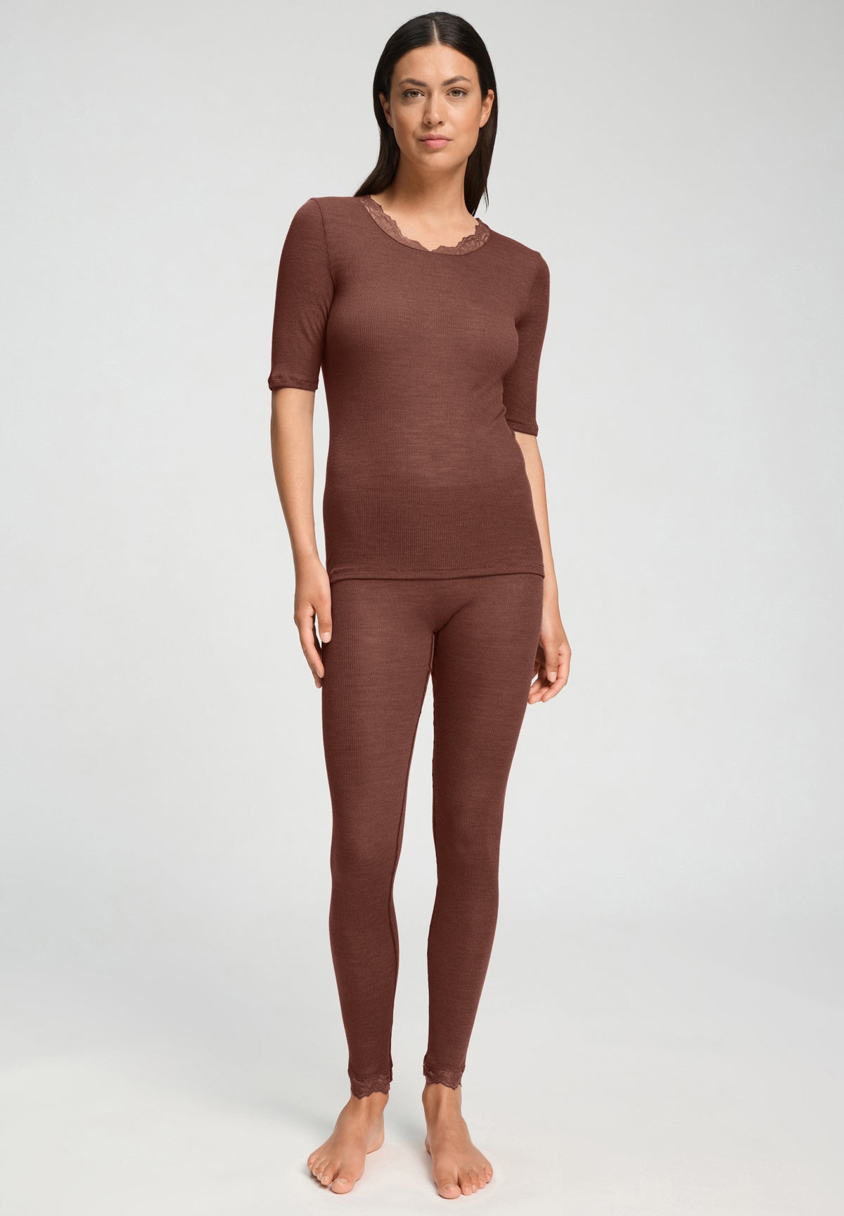 Woolen Lace Wool and Silk Crew Neck Top | Cinnamon 70767-2790