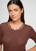 Woolen Lace Wool and Silk Crew Neck Top | Cinnamon 70767-2790