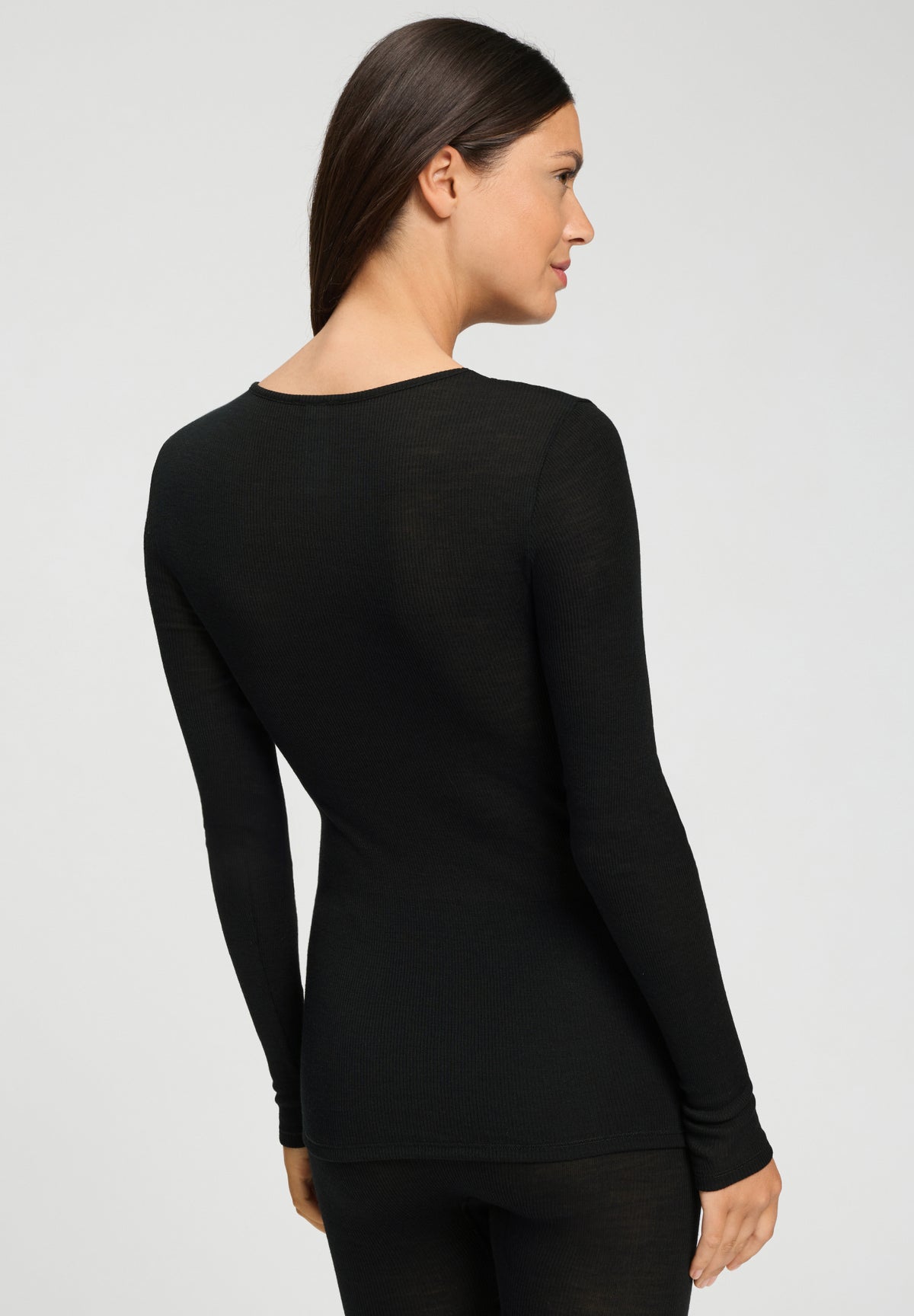 Woolen Lace Lace Trim Wool and Silk Crew Neck Top | Black 70768-019